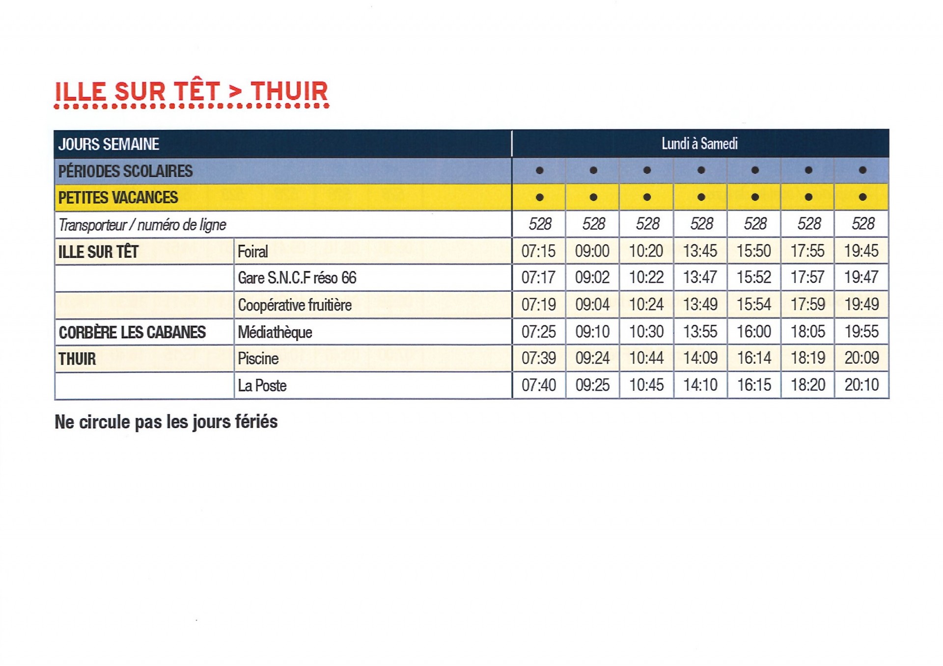 Changement Horaires des bus